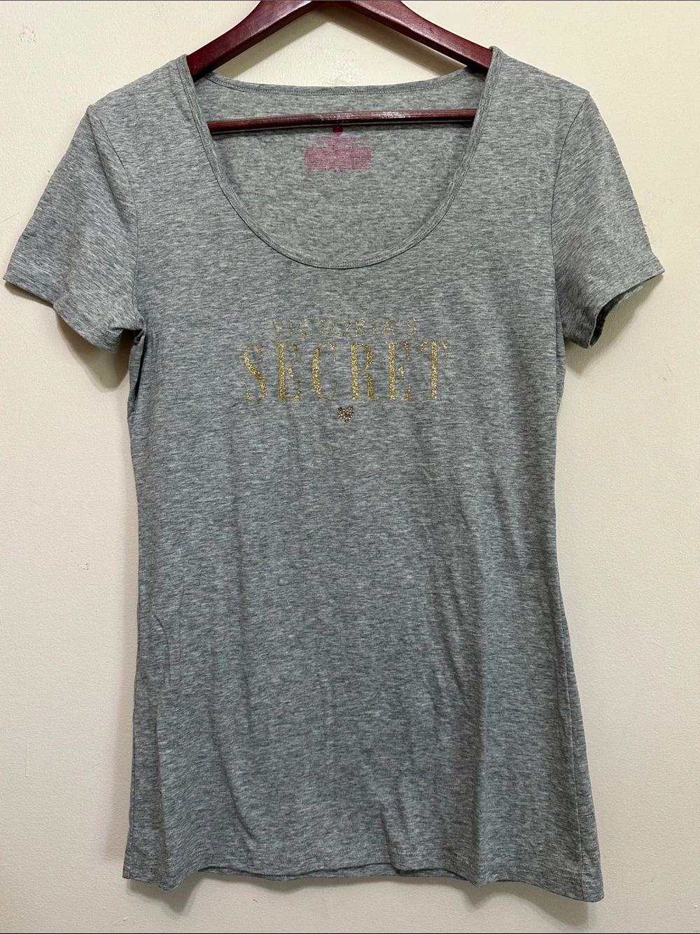 Victoria's Secret Heather Gray Scoop Tee with Gold Foil Logo